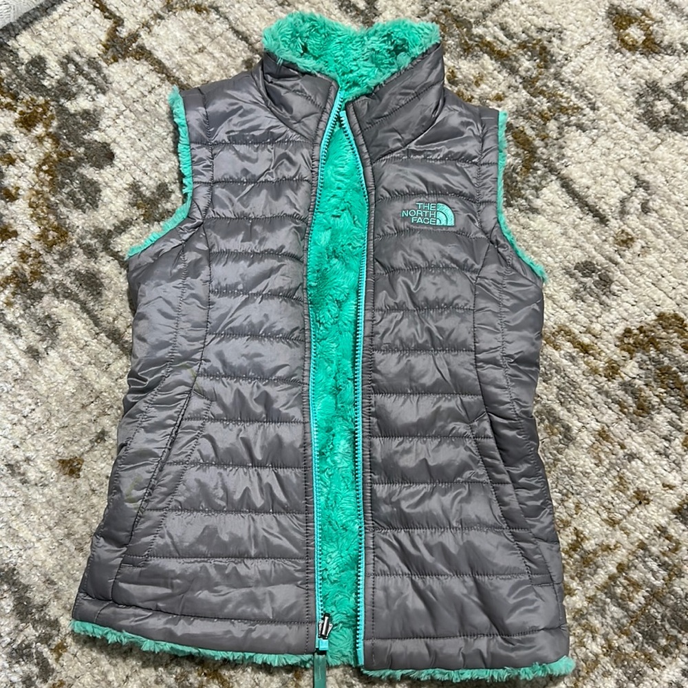 The North Face reversible vest. Turquoise and light grey